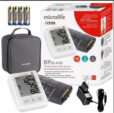 Zdjęcie Ciśnieniomierz automatyczny Microlife B3 AFIB migotanie przedsionków zasilacz